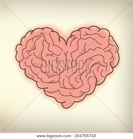 vector of heart shape combined with brain