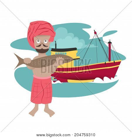 vector of character design of a fisherman in cartoon style