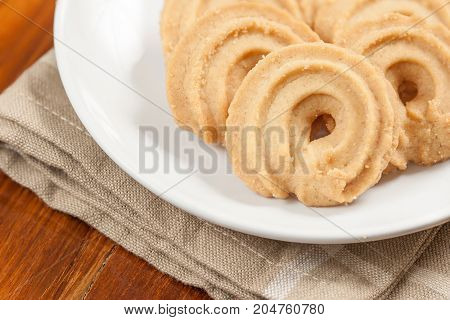 Round shaped cookie on table - Stock Image