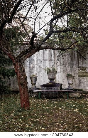 An altar by a tree at the Patarei prison in Tallinn Estonia. This old fortress was transformed into a prison where the enemies of the society were kept in the Soviet era.