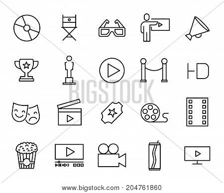 Premium set of cinema line icons. Simple pictograms pack. Stroke vector illustration on a white background. Modern outline style icons collection.