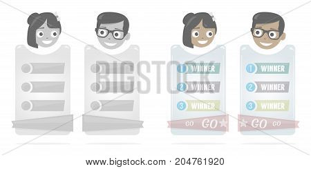 Cartoon boy and girl vector illustration for web site. Banner for a website or booklet. Modern web elements. Business startup banner concept, flat style. Cool on a numbered list.