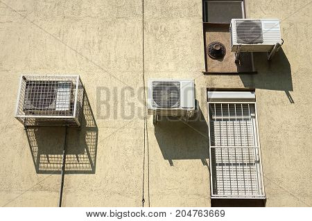 Air conditoners on the wall of a building