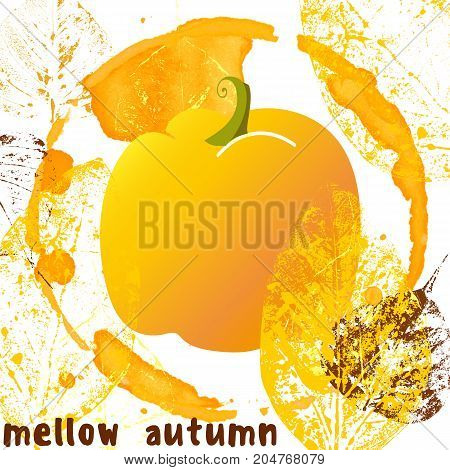 mellow autumn poster in grunge style with pumpkin