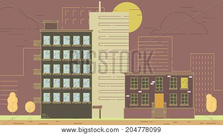 City Street stroke style illustration skyskrapers rasterized