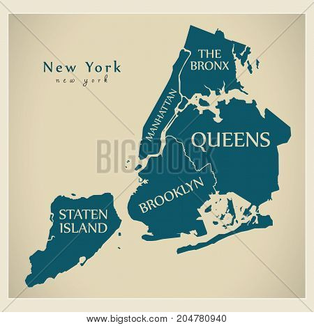 Modern City Map - New York City Of The Usa With Boroughs And Titles