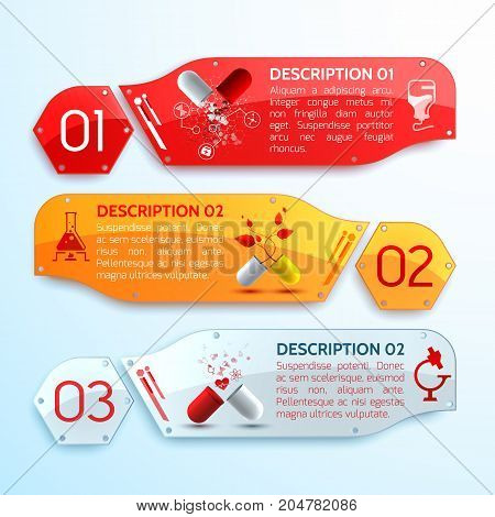Treatment info horizontal banners set realistic isolated vector illustration