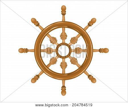 Steering wood wheel of boat on white background