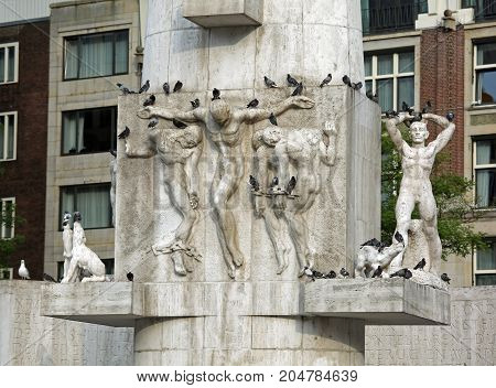 Amsterdam Column Called Nationaal Monument Meaning National Monu