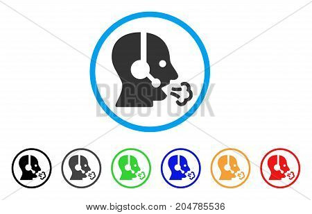 Operator Speech rounded icon. Style is a flat operator speech grey symbol inside light blue circle with black, gray, green, blue, red, orange color versions.