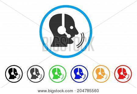Operator Speech rounded icon. Style is a flat operator speech grey symbol inside light blue circle with black, gray, green, blue, red, orange variants. Vector designed for web and software interfaces.