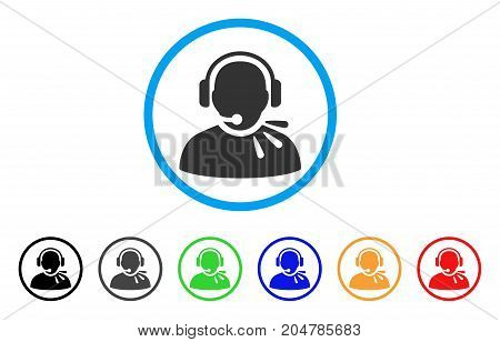 Operator Speech rounded icon. Style is a flat operator speech gray symbol inside light blue circle with black, gray, green, blue, red, orange versions. Vector designed for web and software interfaces.