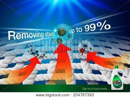 Detergent ads. zoom image fabric fiber..Shows the product's stain removal power...Vector realistic.
