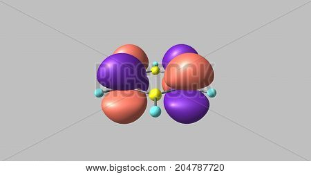 Lowest unoccupied molecular orbital or LUMO of a benzene molecule. 3D illustration