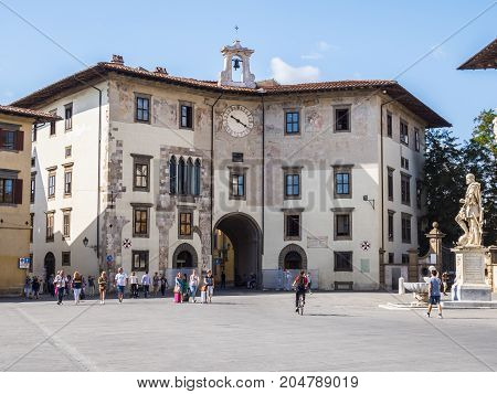 Beautiful Cavalieri Square in Pisa called Piazza dei Cavalieri - PISA TUSCANY ITALY - SEPTEMBER 13, 2017