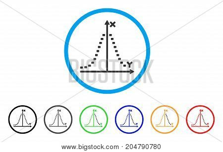 Dotted Gauss Plot rounded icon. Style is a flat dotted gauss plot grey symbol inside light blue circle with black, gray, green, blue, red, orange versions.