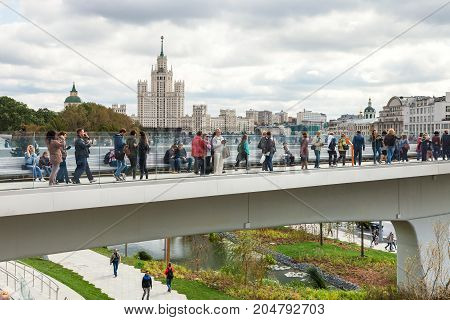 Tourists On Floating Bridge Of Zaryadye Park