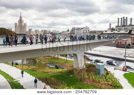 People On Floating Bridge Of Zaryadye Park