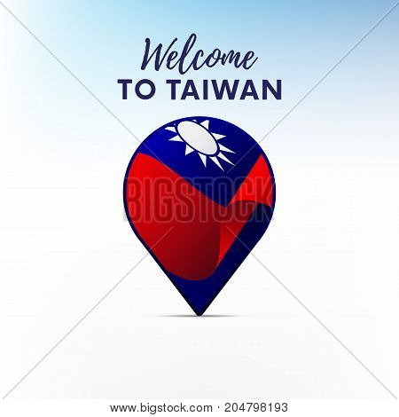 Flag of Taiwan in shape of map pointer or marker. Welcome to Taiwan. Vector illustration.