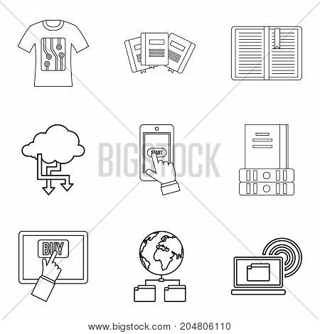 Copying document icons set. Outline set of 9 copying document vector icons for web isolated on white background