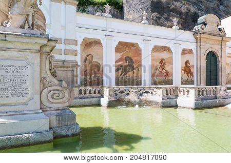 Austria Salzburg the Pferde Schwahme equestrian fountain in the old town