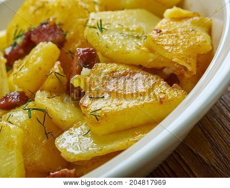 Bratkartoffeln - German Style Fried Potatoes close up
