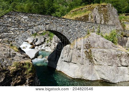 The Roman Bridge Of Fontana On Maggia Valley