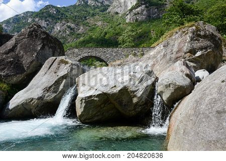 The Roman Bridge Of Fontana On Maggia Valley