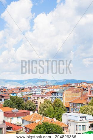 Beautiful roofs of Nessebar, view from above-summer, sun.