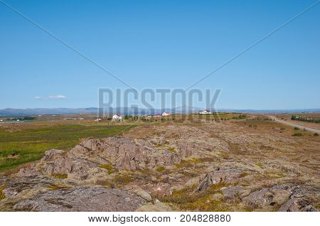Icelandic landscape in borgarfjordur on a sunny day