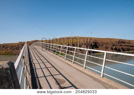 Bridge Crossing Hvita River Near Ferjukot In Borgarfjordur Iceland