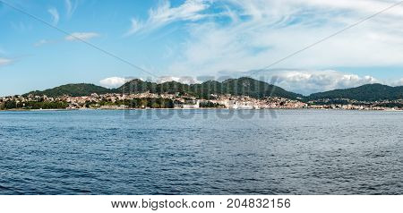 Overlook of the coast of Cangas in the province of Pontevedra Galicia Spain.