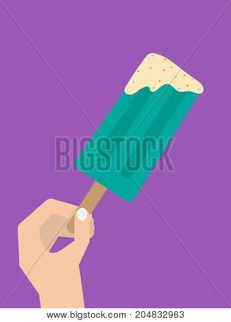 Hand holding popsicle. flat design vector illustration