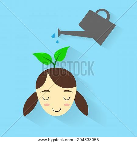 watering plant on girl head.learning idea concept