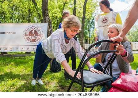 The Athlete Does Exercises During A Public Open Competition For Doing Standards Trp In Kirov City In