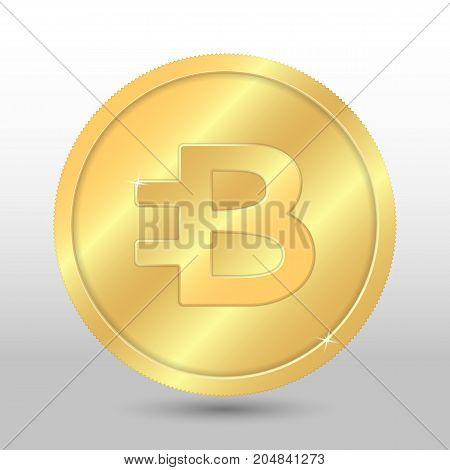 Gold vector bytecoin coin on a gray background. Virtual currency