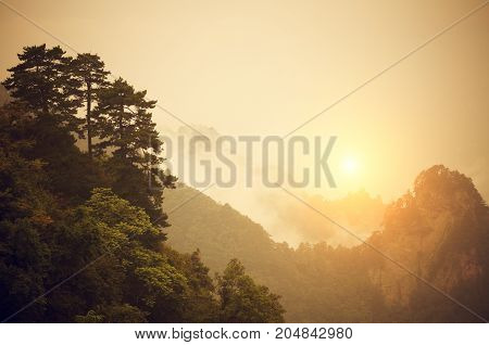 Sunrise at Wudang mountain in Hubei province, China