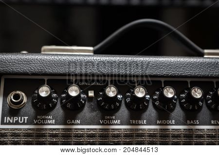 guitar amp closeup for rock music studio production