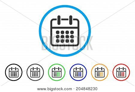 Calendar Poster rounded icon. Style is a flat calendar poster gray symbol inside light blue circle with black, gray, green, blue, red, orange variants. Vector designed for web and software interfaces.