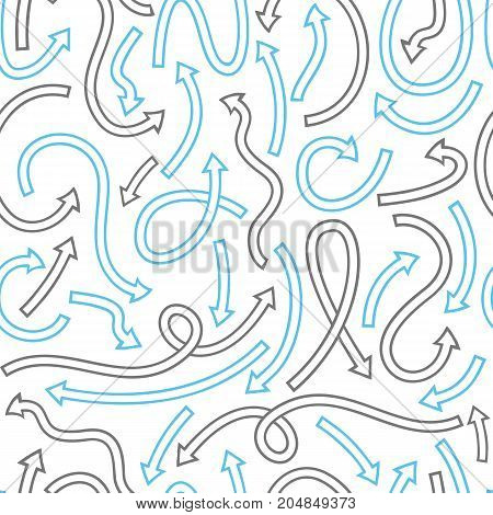 Seamless pattern with different curved arrows. Vector illustration on white background.