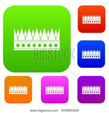 Regal crown set icon color in flat style isolated on white. Collection sings vector illustration