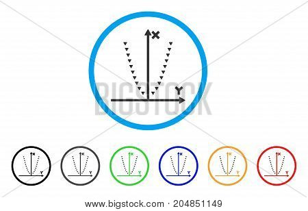 Dotted Parabola Plot rounded icon. Style is a flat dotted parabola plot grey symbol inside light blue circle with black, gray, green, blue, red, orange versions.