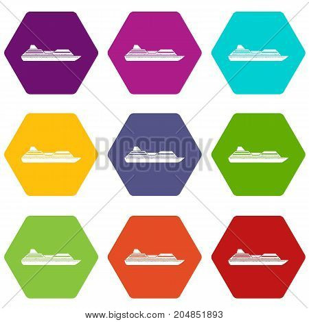Cruise liner icon set many color hexahedron isolated on white vector illustration