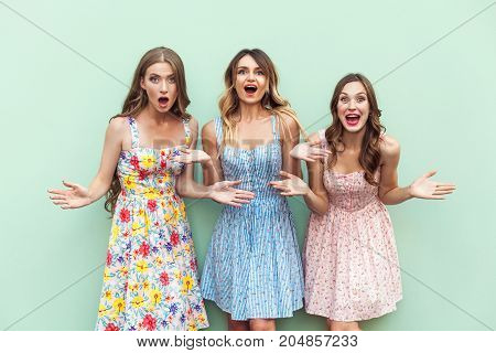 Wow! Realy Best Price! Beautiful Girl In Dress, Looking At Camera With Wonder Face And Big Eyes.