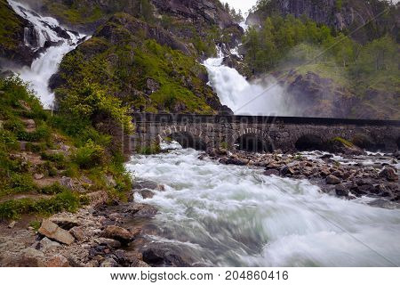 world famous waterfall Lotefossen at the Norway.