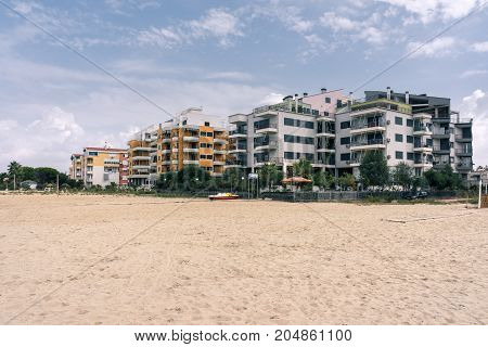 ALBANIA GOLEM- September 20 2015: Residential complexes on the Adriatic coast with a sandy beach