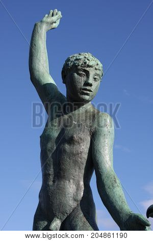 Zurich, Switzerland: sep 15, 2017 - Lake Zurich with famous Ganymede Statue in Zurich, Switzerland