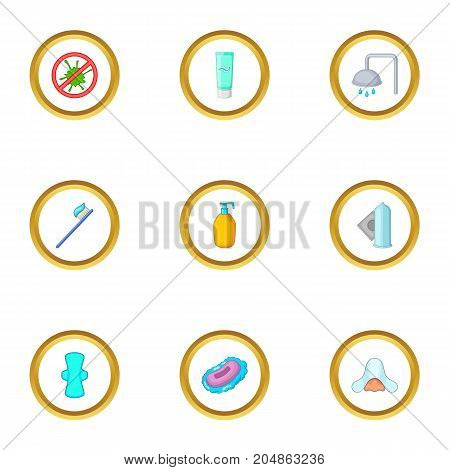 Morning cleaning icons set. Cartoon style set of 9 morning cleaning vector icons for web design