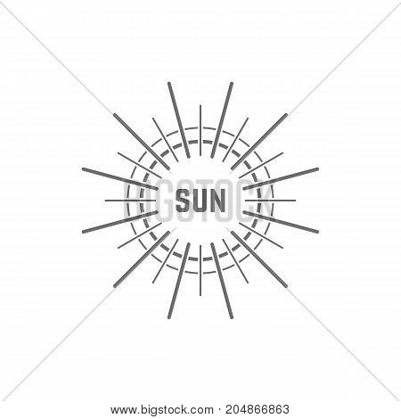 linear simple gray sun logo. concept of glow, vacation, white light, tropical, spring horizon, sol, daystar. flat style trend modern brand design element vector illustration on white background