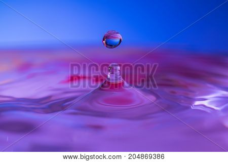 Macro water drop purple and blue colors